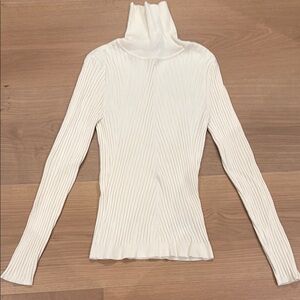 Cream Ribbed Turtleneck Sweater